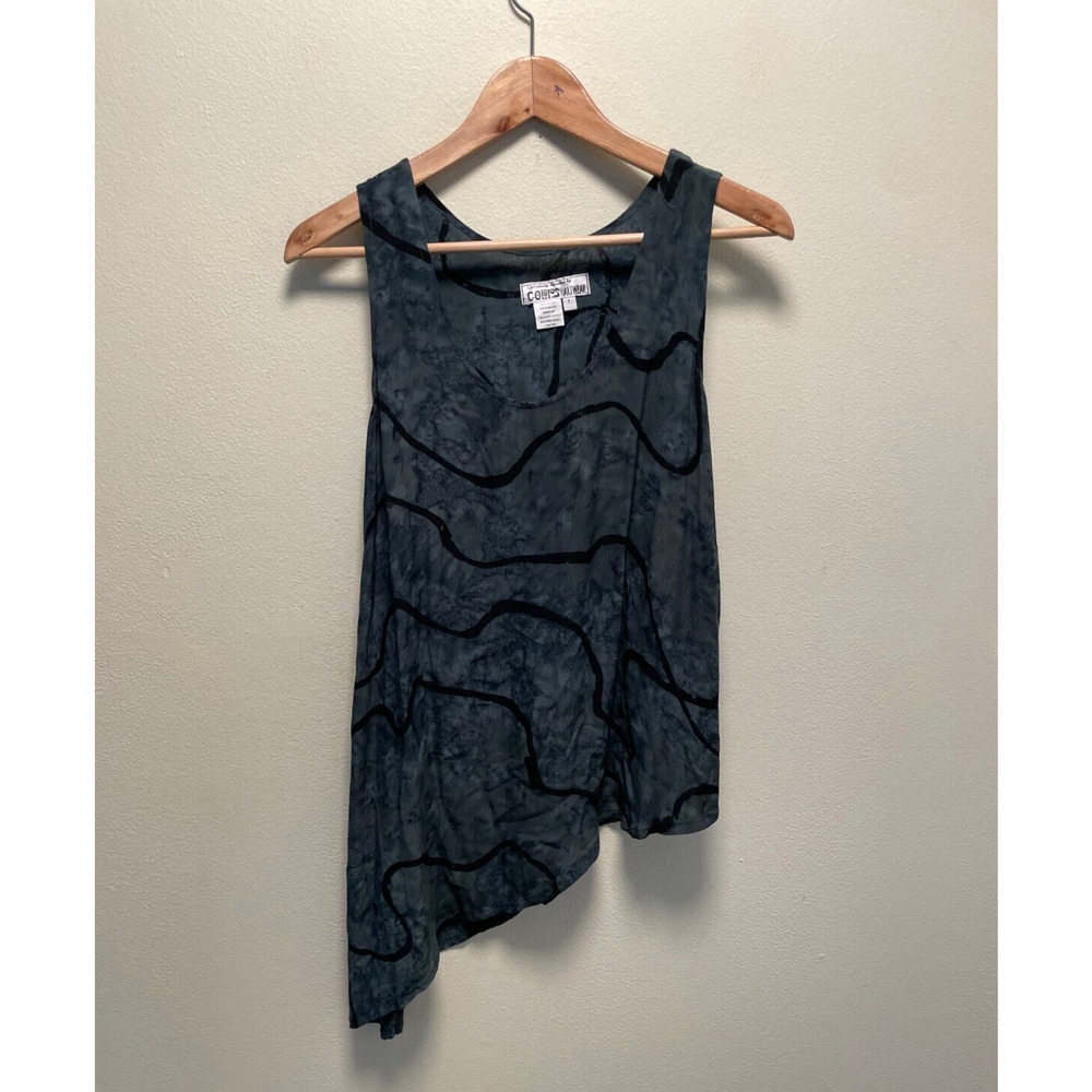 Womens Top Size 1 US Small Gray Tie Dye Abstract Asymmetric Hem Lagenlook Artsy